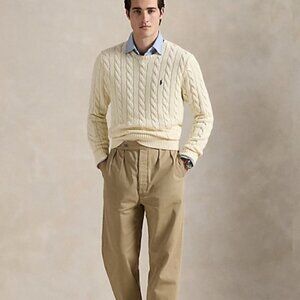 Polo Ralph Lauren Cotton Classic Cable Knit Sweater Cream White Mens Sz XL Lux